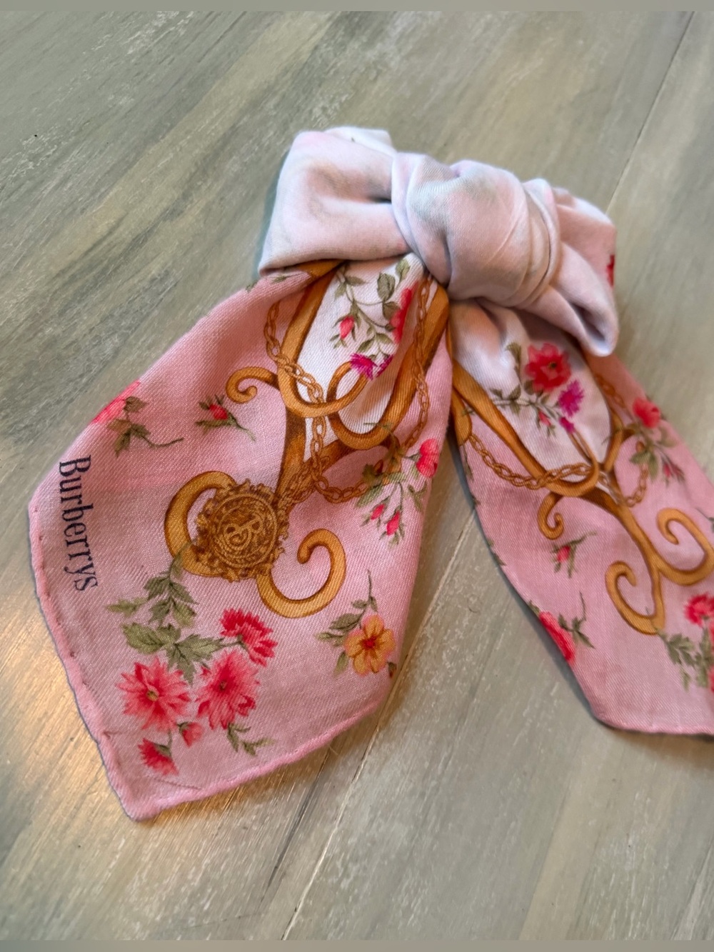 Burberry Pink Floral Cotton Scarf Bandana Hair Bow Bag Accessory Necketchief - Picture 10 of 10